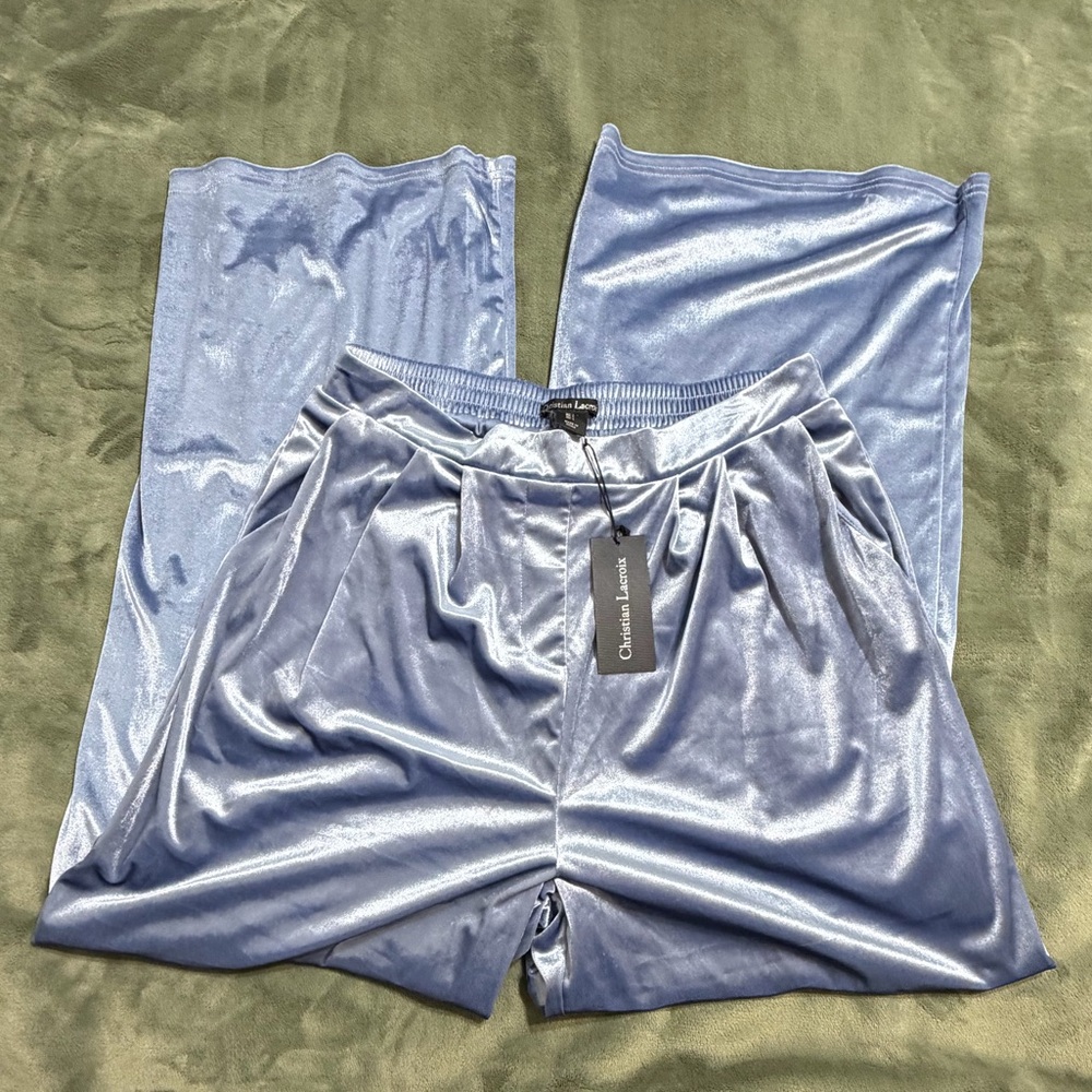 Christian Lacroix Shiny Blue Soft Suede Like Pants
